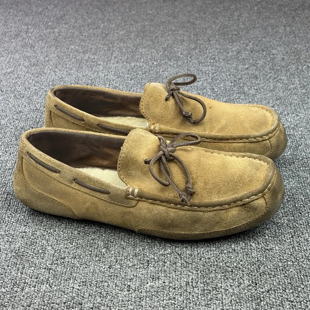 UGG Chestnut Suede Shearling Driving Moccasin Slippers Mens 11 1005350 Slip On
